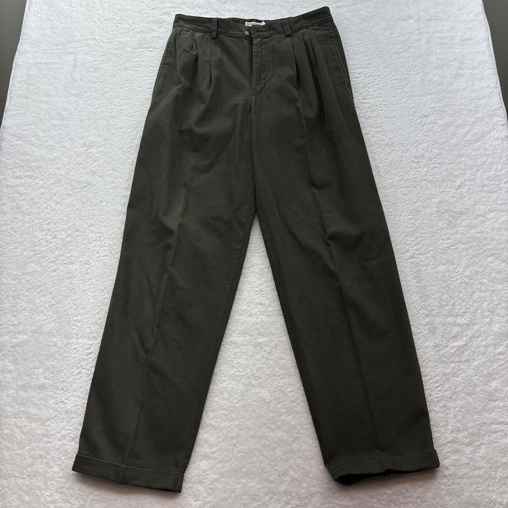 Vintage Banana Republic Safari & Travel Olive Pleated Cotton Trousers 33x32